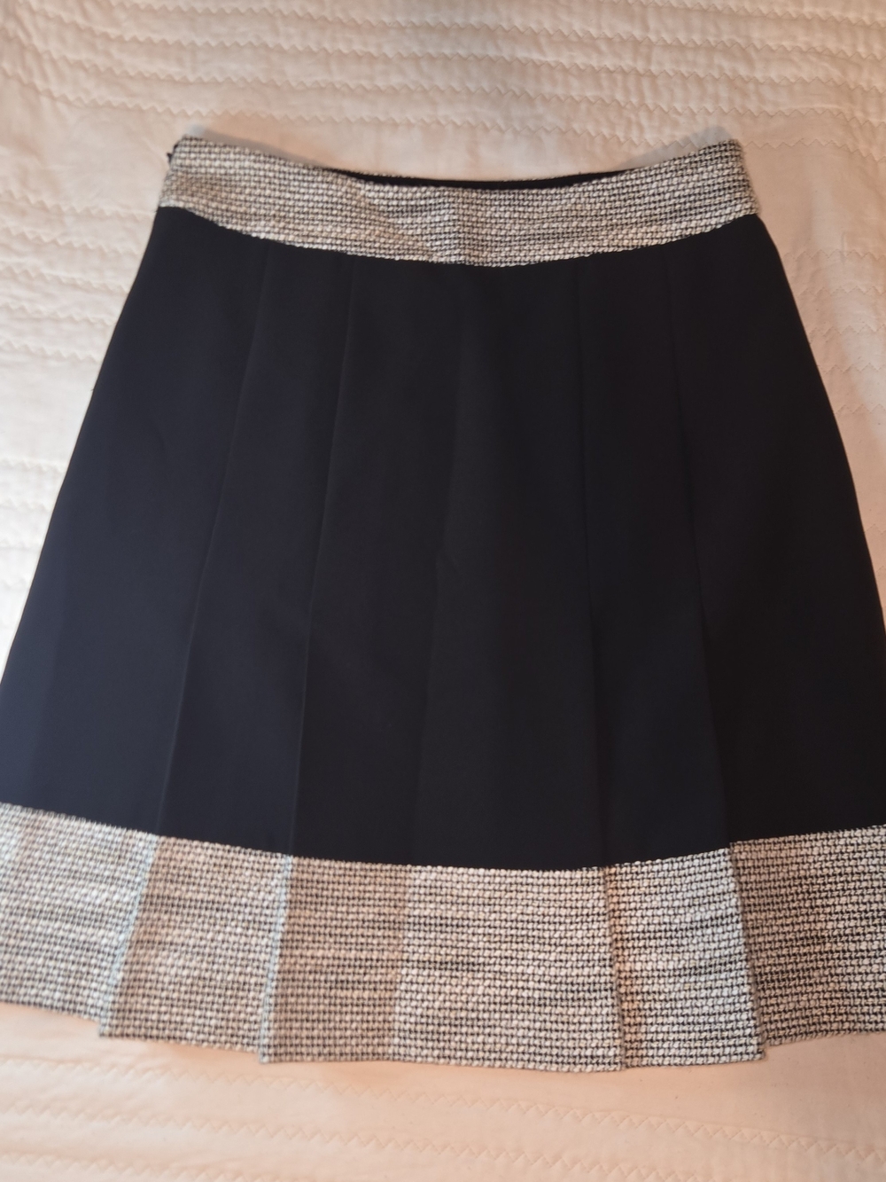 Karl Lagerfeld Black A-Line Skirt with Gray Tweed Trim